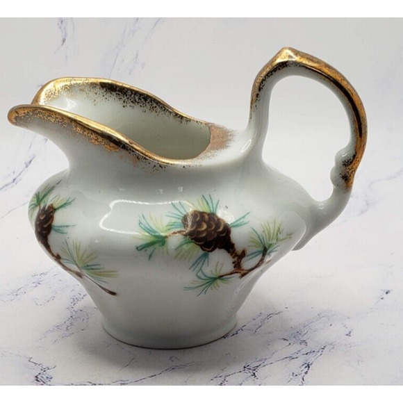 Creamer Vintage White With Porcelain Pine Branches and Gold Trim - Picture 1 of 6